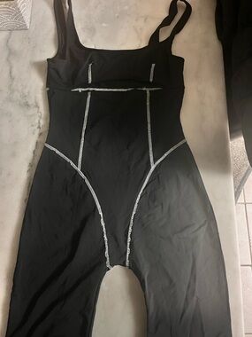 Fashion Nova Black Jumpsuit with White Stitch Detail